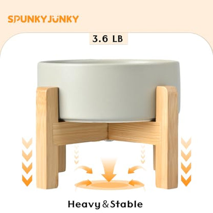 SPUNKYJUNKY Ceramic Elevated Dog Bowls 2 Pack - 8.3inch Raised Dog Bowls with Non-Slip Wooden Stand for Large Dogs Dishwasher Safe(Grey,60OZ*2) - color: Grey, size: Large - 7.6 CUPS*2