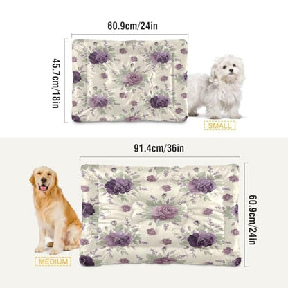 Purple Flowers Pattern Pet Bed Mat for Dogs and Cats, Soft Washable Crate Pad with Non-Slip Bottom, Cozy Bed Cushion for Small Medium Large Pets, 18x24 Inch - size: Small