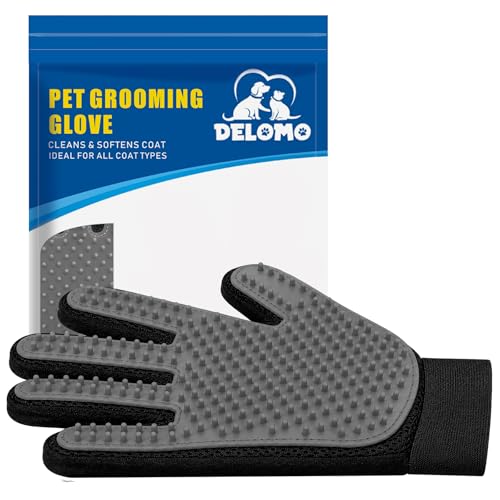 Pet Hair Remover Glove - Gentle Pet Grooming Glove Brush - Deshedding Glove - Massage Mitt with Enhanced Five Finger Design - Perfect for Dogs & Cats with Long & Short Fur - 1 Pack (Right-hand), Grey - color: Grey