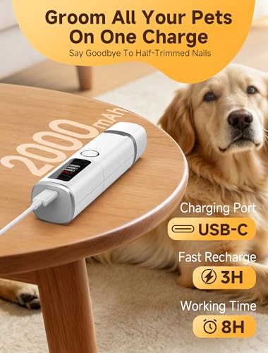 Dog Nail Grinder, Electric Dog Nail Trimmer Quiet with 2 LED Lights, 3-Speed Pet Nail Grinder for Dogs & Cats, Rechargeable 2000mAh Nail Grinder for Small Medium Large Dogs with Light, White - color: White