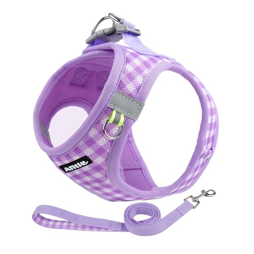 AIITLE Medium Dog Harness – Breathable Mesh with Plaid Design & Dual D-Rings – Secure Fit for Camping, Hiking & Daily Adventures (L, Purple) - color: Purple, size: L