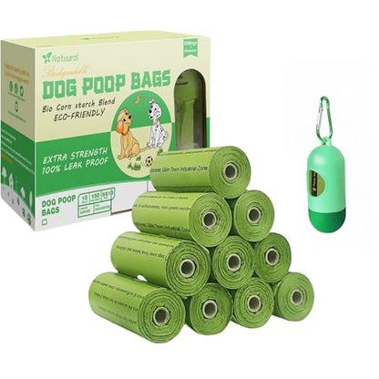 Dog Poop Bags-150 Counts with Leash Dispenser (10 Rolls), Biodegradable Poop Bags, Eco-friendly and Easy to Open, Thick Dog Waste Bags (Green) - color: Green, size: 1 Count (Pack of 150)