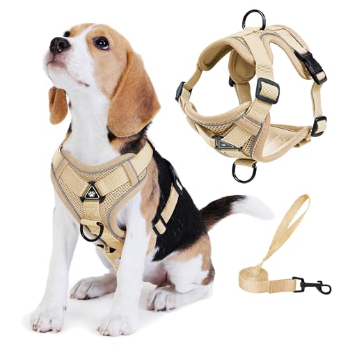 No Pull Dog Harness with Leash Set for Small Sized Dog, Reflective Adjustable No Choke Front Clip Cat Vest Harness with Breathable Mesh, Comfortable Soft Padded Pet Vest, Brown S - color: Brown, size: S (Neck 6.6-9.8'' Chest 7.4-11.4'')