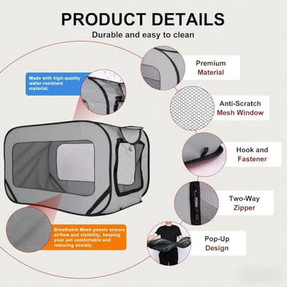 Dog Crate for Chrysler Pacifica PHEV 2026 2025-2021, Pet Carrier Portable Travel Box Grey Soft-Sided Folding Kennel Carrier Car Seat Crate Sturdy Accessories