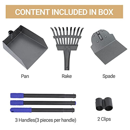 Heeyoo Dog Pooper Scooper, Dog Poop Tray and Rake Set, Pet Waste Removal Scoop with Long Adjustable Sectional Stainless Handles - color: Black/Blue