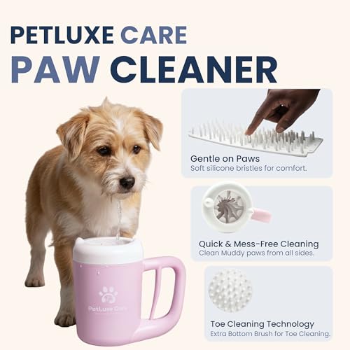 Dog Paw Cleaner, Paw Washer Cup with Soft Silicone Bristles, Portable Dog Foot Washer, 4-in-1 Paw Cleaner Kit with Paw Balm, Microfiber Towel & Grooming Brush (Pink Small) - color: Pink, size: Small