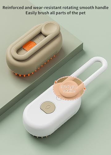 2 Pcs Pet Spray Massage Brush, Cat Hair Steam Brush for Shedding,Cleaning Pet Brush for Massage and Bathing with One Click Spray,Silicone Grooming Spray Comb with 360° Rotating Arm - color: White+khaki