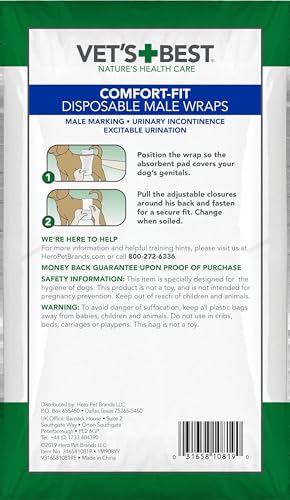 Vet’s Best Comfort Fit Disposable Male Dog Diapers - Absorbent Male Wraps with Leak Proof Fit - Large, 30 Count - size: Large, style: 30 count