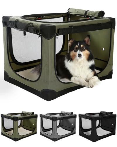 Veraste 24" L x 17" W x 17" H Collapsible Travel Dog Crate, Portable Soft Dog Kennel for Small Medium Pets up to 30 lbs, 4-Door Foldable Travel Crate with Durable Mesh & Storage Bag, Green - color: Green, size: 24.0"L x 17.0"W x 17.0"H