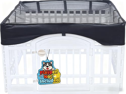 Dog Playpen Mesh Top Cover,[Play Pen Not Included] Fits 36" Inch Pet Playpen with 4 Panels，Dog Cage Covers Puppy Play Pen Cover,Indoor/Outdoor Use,Easy to fold for Portability - color: Black-1pcs dog pen top cover, size: Fits 36" x 4 Panels Dog Playpen