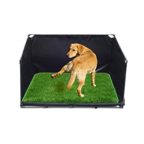 High Walls Dog Pee Pad Holder with Artificial Grass-Foldable Indoor Dog Potty Tray,Waterproof Pee Pad Holder for Small to Medium Dogs,Portable Litter Box with Washable Grass Mat 34.64"*28.34"*17.72"