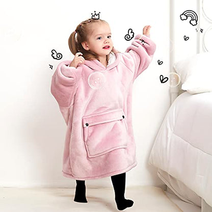 KFUBUO Wearable Blanket Hoodie for Kids Toddlers Sherpa Blanket Sweatshirt With Pocket Cute Hoodies 2-6 Year Old Girl Cute Birthday Gifts Pink - color: Pink, size: Kids 2-6YR