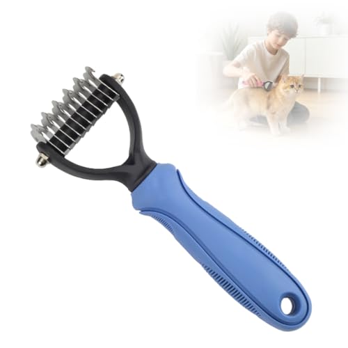 Double-Sided Pet Grooming Tool for Dogs & Cats, Undercoat Rake Pet Brush, Dematting Comb for Dogs and Cats, Multifunctional Dematting Too, Deshedding Grooming Brush for Long & Short Hair(Blue，S) - color: Blue, size: S