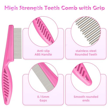 Flea Comb for Cats Dogs, 6 Pack Pet Lice Comb Set Pet Grooming Pets for Small, Medium & Large Pets（Pink） - color: Pink