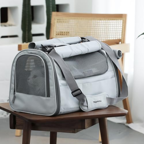 FUKUMARU Cat Carrier, Soft-Sided Small Dog Carrier, Large Cat Travel Bag with 4 Mesh Windows, Under 15 lb Airline Approved Pet Carrier with 4 Storage Pockets, Rollable Cover for Nervous Cats, Grey - color: Ash Grey