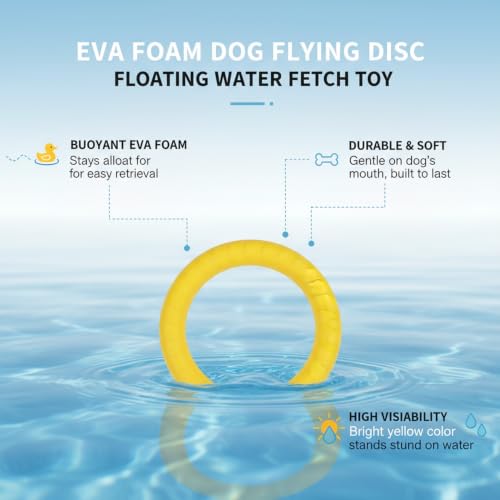 Easy-Grab Floating Dog Disc, Soft EVA Foam Flying Toy for Water Fetch, Yellow - size: 3.94 x 3.94 x 1.18 in