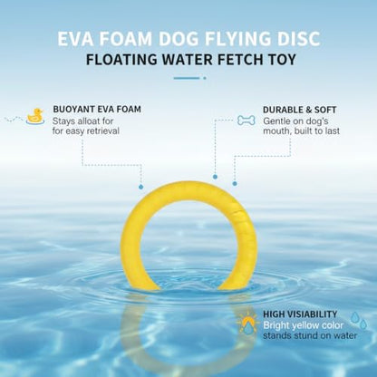 Easy-Grab Floating Dog Disc, Soft EVA Foam Flying Toy for Water Fetch, Yellow - size: 3.94 x 3.94 x 1.18 in