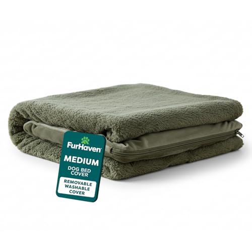 Furhaven Replacement Dog Bed Cover Faux Fur & Velvet Sofa-Style, Machine Washable - Dark Sage, Medium - color: (Faux Fur & Velvet) Dark Sage, size: Medium