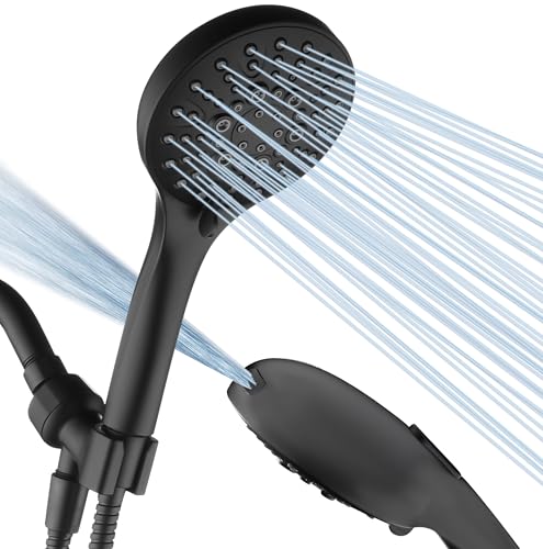 BRIGHT SHOWERS High Pressure Shower Head with Handheld, 9 Spray Settings Showerhead Built in Power Wash to Clean Tub and Pets, Extra Long 69" Hose, Adjustable Bracket, Matte Black - color: Matte Black, style: 2.5 GPM | 9 Modes