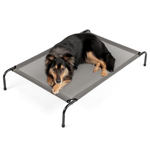 Elevated Dog Bed Raised for Large Sizes Dogs, Portable Outdoor Dog Cot, Installation Requires No Tools, Frame with Washable Cooling Breathable Mesh Anti-Slip Feet, Indoor Pet Bed Cots, 50 Inches Gray - color: Grey + 50"