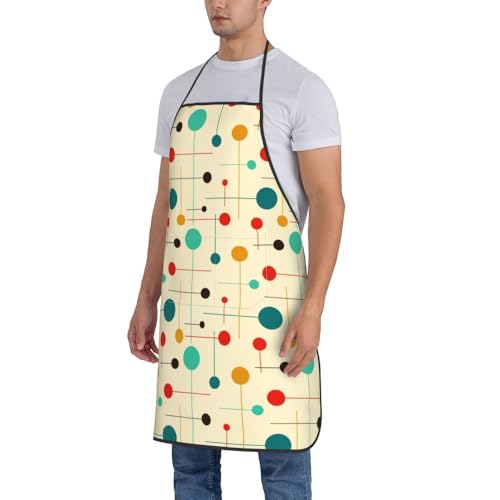 Women Men Bib Aprons Chef Cooking Apron With Pockets For Kitchen Grilling Bbq Painting Gardening - color: Atomic Retro