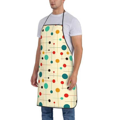 Women Men Bib Aprons Chef Cooking Apron With Pockets For Kitchen Grilling Bbq Painting Gardening - color: Atomic Retro