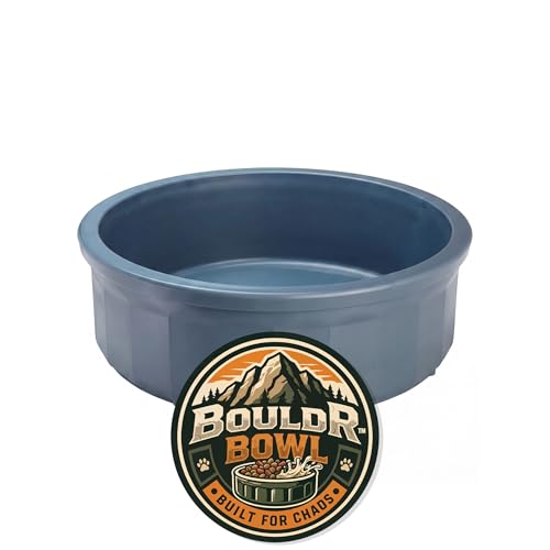 Pet Crock Bowl – Thick Durable Plastic Non-Tip Food & Water Dish for Dogs, Cats & Small Animals – Indoor/Outdoor – Chew Resistant, Easy Clean (Blue, Large 48oz) - color: Blue, size: Large 48oz