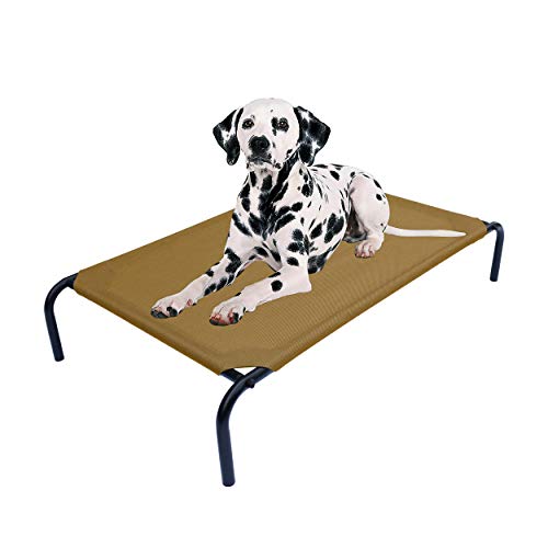 Heavy Duty Steel-Framed Portable Elevated Pet Bed, Elevated Cooling Pet Cot, 43.5" L x 25.5" W x 7.8" H(M, Brown) - color: Brown, size: Medium