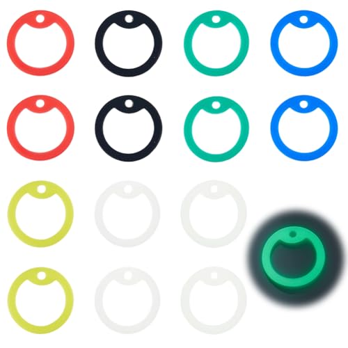 SUPERFINDINGS 14Pcs 7 Colors Circle Silicone Dog Tag Silencer Glow in The Dark Silencer to Protect Pet Tag and Engraving Pet Name Tags Protector for Collar Reduce Noise Cover ID Protector