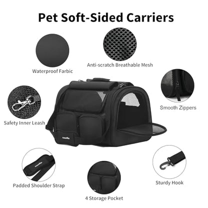 FUKUMARU Cat Carrier, 4 Mesh Windows Small Dog Carrier, 4 Storage Pockets Cat Travel Bag, Under 15 lb Airline Approved Pet Carrier, Rollable Cover for Nervous Cats, Black - color: Black