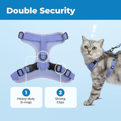 Voyager Escape-Proof Step-in Lock Cat Harness & 5ft Neoprene-Handle Leash Set All-Weather Mesh with Reflective Stitching for Small to Large Cats by Best Pet Supplies, Lavender (327), XS - color: Lavender, size: XS (Chest: 13 - 16")