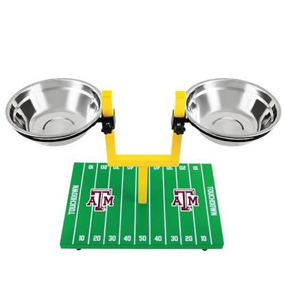 NCAA Texas A&M Aggies Goalpost Football Field Dog Feeder – Adjustable Elevated Dog Bowls with Stand, 2 Stainless Steel Bowls, Non-Slip Rubber Feet, Raised Pet Feeder for Large & Small Dogs
