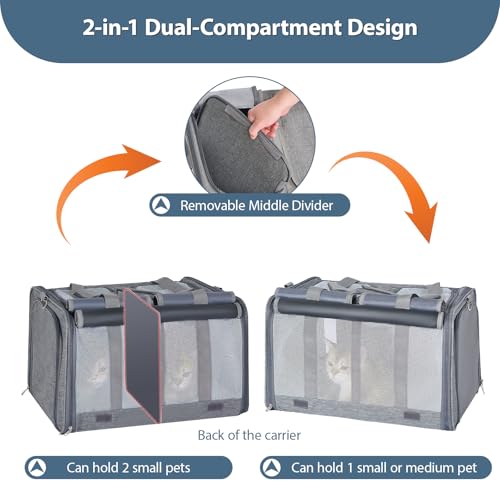Lawfery Cat Carrier for 2 Cats – Large Expandable Soft-Sided Pet Travel Carrier, Dual Compartments, Privacy Protection, Dog Carrier for Small/Medium Dogs, Home & Outdoor Use