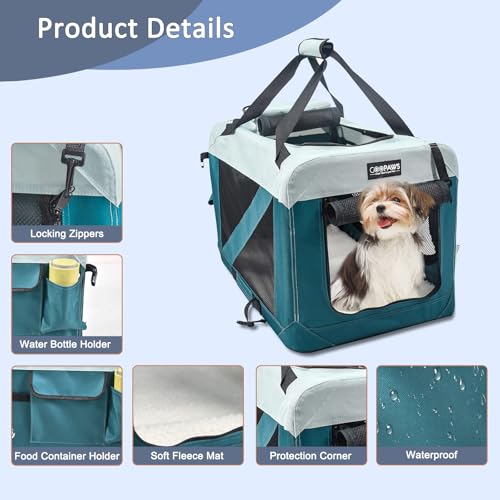 JESPET Soft Dog Crates Kennel for Pets, 3 Door Soft Sided Folding Travel Pet Carrier with Straps and Fleece Mat for Dogs, Cats (8-Teal Blue, Small(24" L x 16.5" W x 16.5" H)) - color: 8-Teal Blue