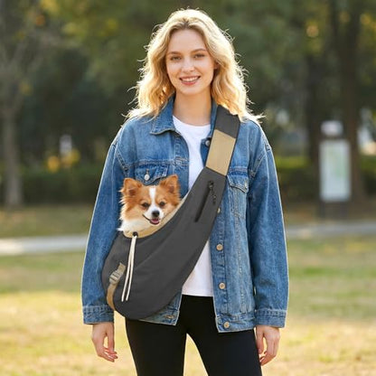 Dog Carrier Sling for Small Dogs/Cats Up to 15 lbs - Multi-Pocket Oxford Pet Sling Carrier Bag with Adjustable Strap (Black) - color: Black