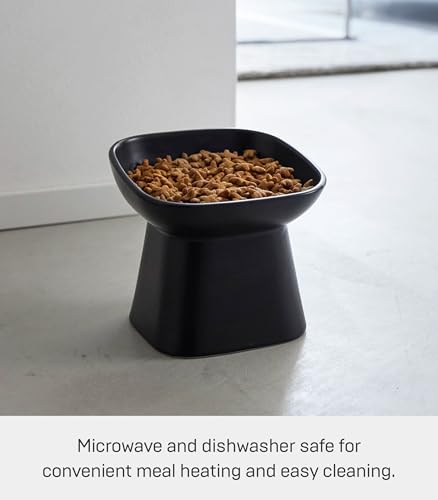 Yamazaki Home Tower Elevated Ceramic Pet Food Bowl - Angled, Non-Slip, Microwave & Dishwasher Safe - 6.7Oz - color: Black