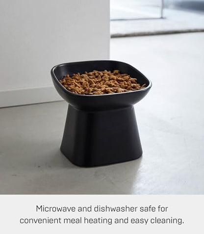 Yamazaki Home Tower Elevated Ceramic Pet Food Bowl - Angled, Non-Slip, Microwave & Dishwasher Safe - 6.7Oz - color: Black