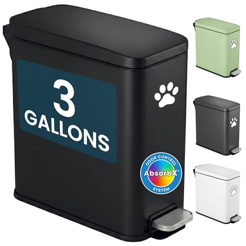 iTouchless 3 Gallon / 12 Liter Dog Poop Trash Can with Lid & AbsorbX Odor Filter, Outdoor Rust-Proof Stainless Steel Pet Waste Bin, Soft-Close Step Pedal for Backyard, Bathroom & Office, Matte Black - color: Matte Black