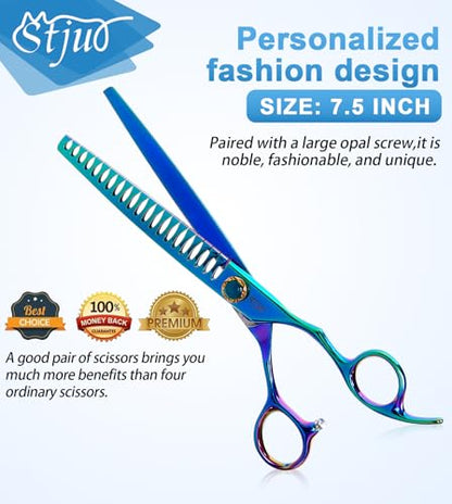7.5'' Dog Chunker Scissors for Grooming 440C Stainless Steel Green Professional Pet Trimming Scissors Sharp Blades Cutting for Dogs and Cats Shears - style: Chunker