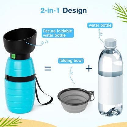 Pecute Portable 22 oz Dog Water Bottle, 2 in 1 Dog Water Bottle Bowl Leakproof with Double Seal, BPA Free, Lightweight, Pet Water Bottel Dispenser for Outdoor Walking Triping Hiking Camping Travels | Pet Water Dispenser Portable for Outdoor Walking Hiking