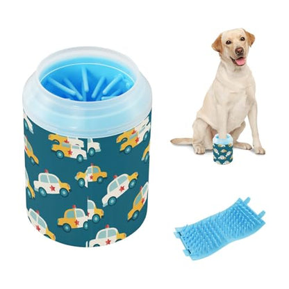Cars Blue Print Dog Paw Cleaner Cup with Soft Silicone Brush, Portable Small Lightweight Muddy Paw Washer for Dogs, Easy to Use Pet Foot Cleaner