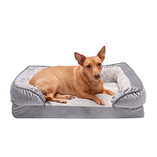Furhaven Orthopedic Dog Bed for Medium/Small Dogs w/ Removable Bolsters & Washable Cover, For Dogs Up to 35 lbs - Plush & Velvet Waves Perfect Comfort Sofa - Granite Gray, Medium - color: Granite Gray, size: Medium