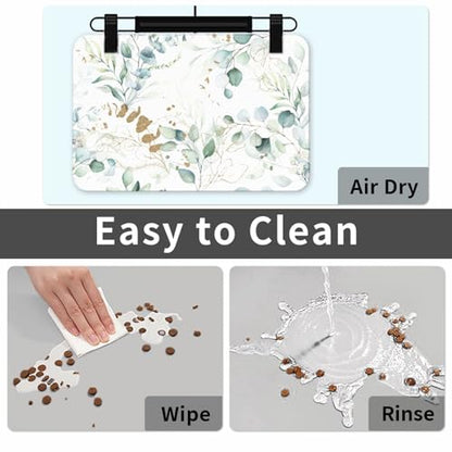 Plants Flowers Dog Food Mat Absorbent Bowl Mats No Stains Quick Dry Waterproof Pet Cat Placemats for Food and Water, 30x45cm - color: Plants Flowers