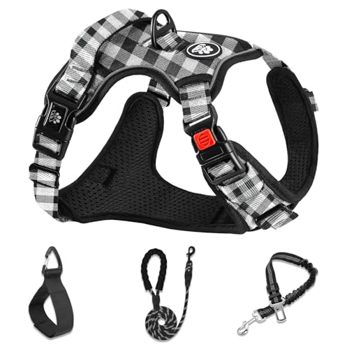 NESTROAD Dog Harness (Checkered Black,S) with Leash, Reflective, Adjustable, Soft Padded, Easy Control Handle, for Small Dogs, Front & Rear Clip Design - color: Checkered Black, size: 【S】neck 11-15" chest 15-21"