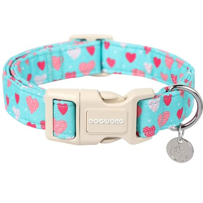 DOGWONG Valentine's Dog Collar - Blue Heart Adjustable Cotton Heart Dog Collar - Perfect for Extra Small, Small, Medium, Large Dogs - color: A: Blue Heart, size: X-Small