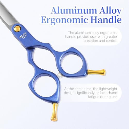 6.5'' Small Curved Dog Grooming Scissors Blue Professional Trimming Shears with Ultra-Lightweight Offset Handle CNC 440C Stainless Steel Blades Pet Scissors for Face and Paws - color: Blue Curved