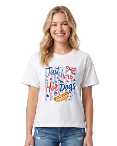 Hot Dog Shirt for Men Bad Day to Be a Hot Dog Shirts for Men Women 4th of July Funny Burger Cotton Short Sleeve - color: Just Here for the Hot Dogs, size: Large