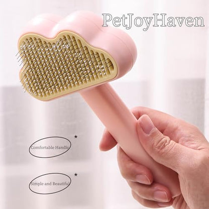 Adorable Cloud-Shaped Universal Pet Grooming Brush for Dogs and Cats - One-Click Hair Removal, Safe Rounded Pin Design - Ideal for Shedding Tool of Long and Short Haired Pets (Pink)