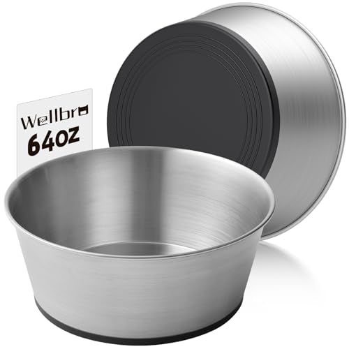 Stainless Steel Dog Bowls for Large Dogs, 64oz/8 Cups Non Slip Dog Metal Bowls, 2 Pack Food and Water Pet Bowls Heavy Duty Dishwasher Safe - size: UPGRADED-L-8cup
