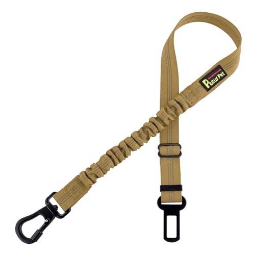 Plutus Pet Dog Seat Belt for Car, Adjustable Dog Car Harness with Carabiner Clip, Reflective Dog Seatbelt Leash with Elastic Bungee, Brown - color: Brown